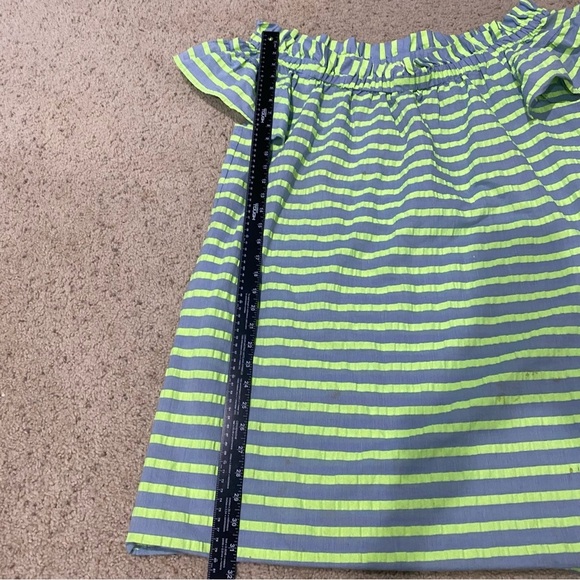 Corey Lynn Calter Anthropologie Bayside Off Shoulder Dress Green Striped Size L - Picture 10 of 11